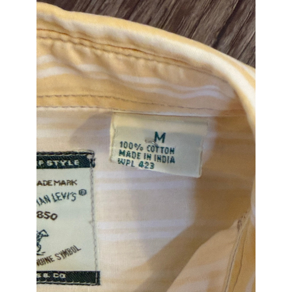 Levi’s Mens Yellow/White Striped Button Up Shirt Long Sleeve 100% Cotton Sz Med - Picture 6 of 10